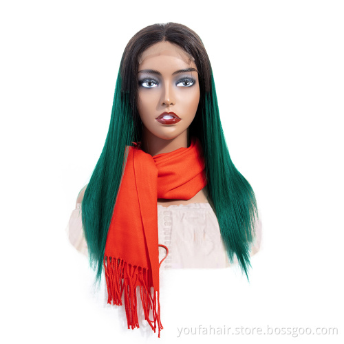 Free Sample Brazilian Virgin Human Hair 1b/green Ombre Color 4x4 Transparent HD Lace Closure Wig Straight Hair Lace Front Wigs